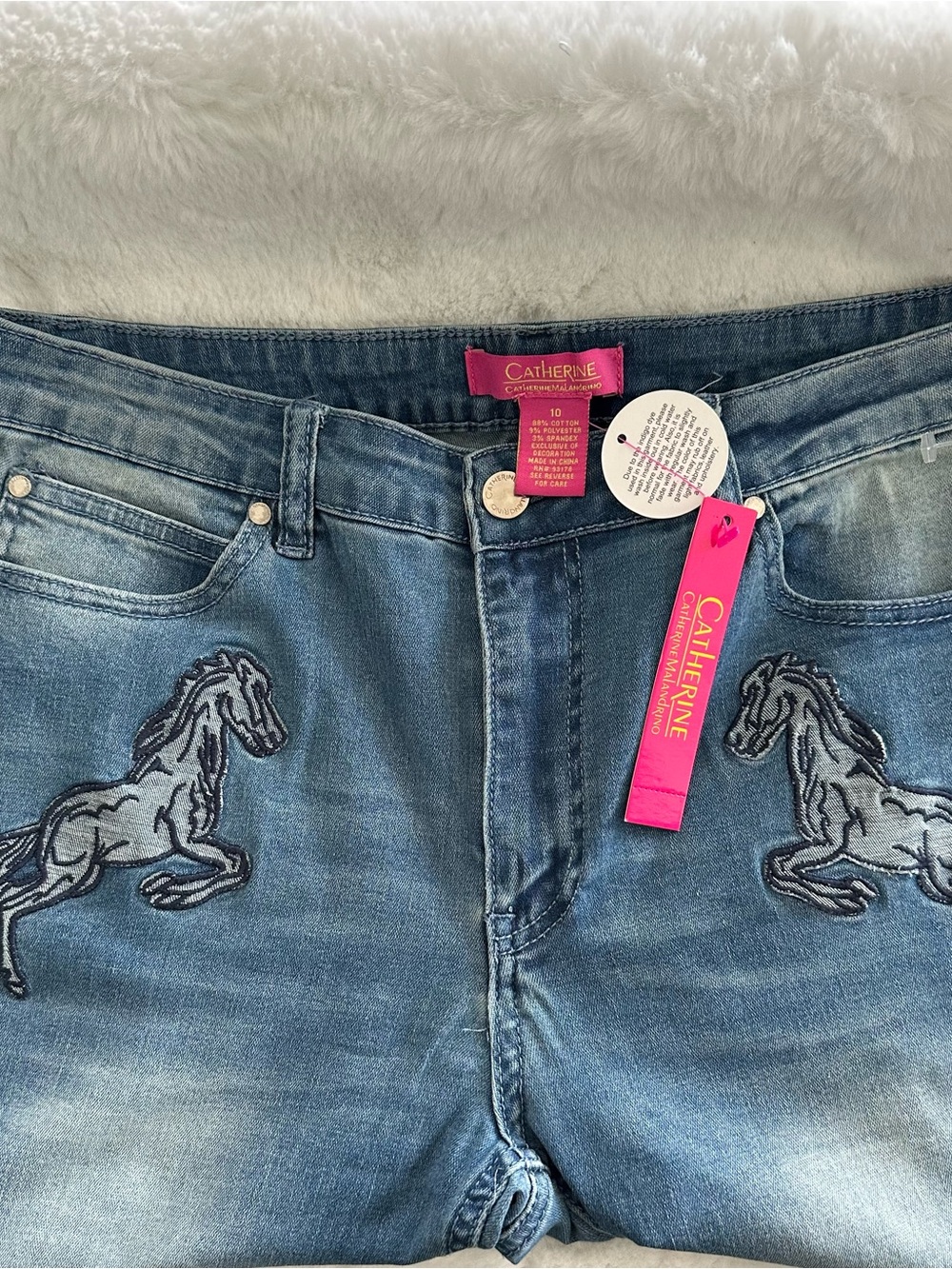 Catherine Malandrino Women's Blue Embroidered Horse-Accent Size 10
